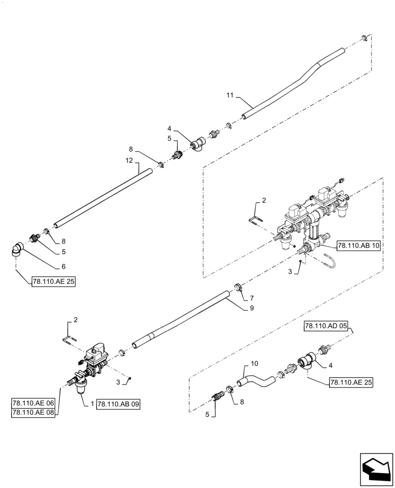 Схема запчастей Case IH PATRIOT 4440 - (78.110.AL[06]) - 90/100, 6 SECTION, RH INNER BOOM PLUMBING (78) - SPRAYING