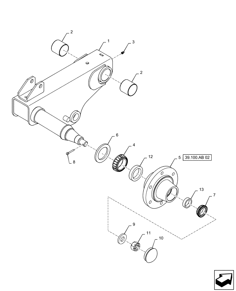 Схема запчастей Case IH DC133 - (39.100.AB[03]) - ARM, WHEEL ASSY, LH (39) - FRAMES AND BALLASTING