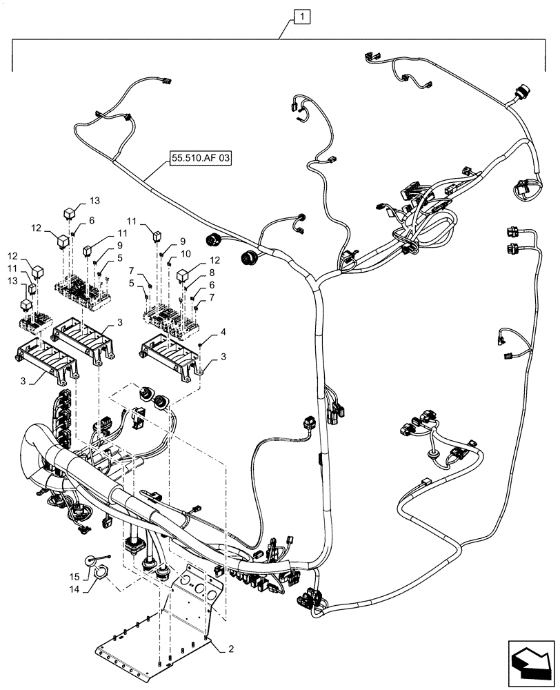 Схема запчастей Case IH QUADTRAC 580 - (55.510.AF[02]) - CAB MAIN WIRE HARNESS, BSN ZFF308000 (55) - ELECTRICAL SYSTEMS