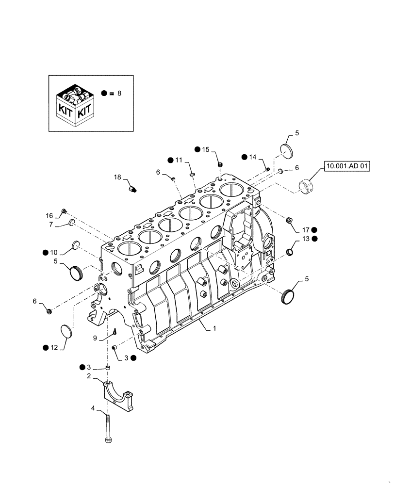 Схема запчастей Case IH RPZ145 - (10.001.AD[02]) - CYLINDER BLOCK (10) - ENGINE