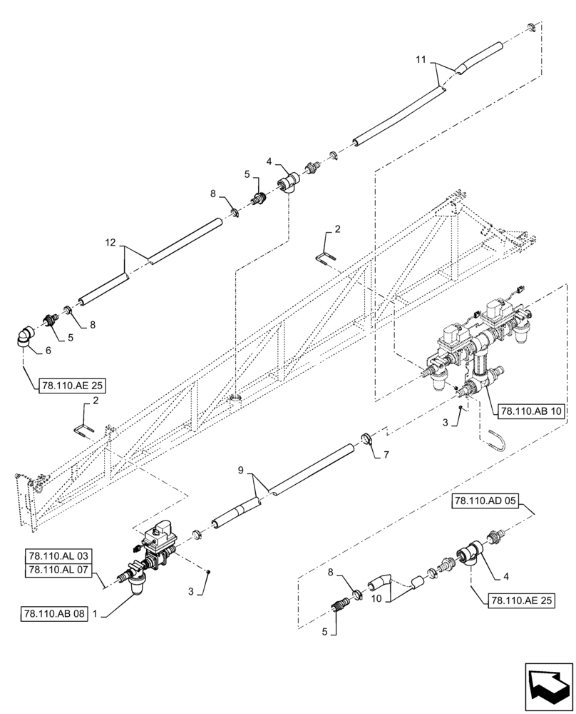 Схема запчастей Case IH PATRIOT 4440 - (78.110.AL[05]) - 90/100, 6 SECTION, LH INNER BOOM PLUMBING (78) - SPRAYING