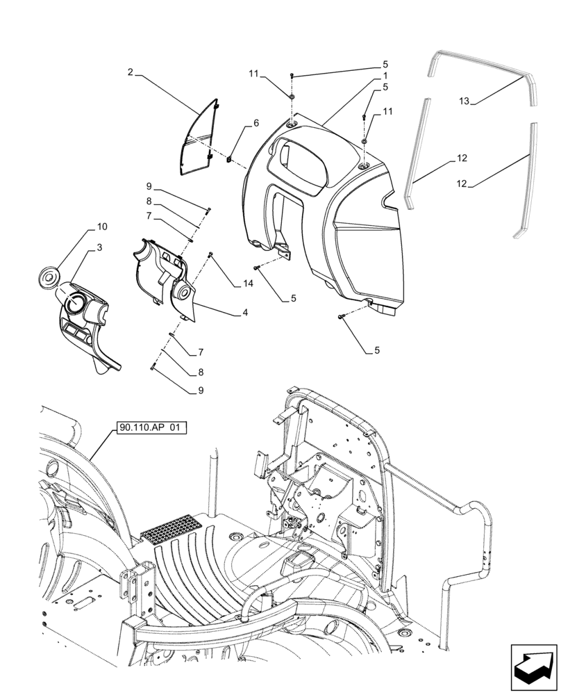 Схема запчастей Case IH FARMALL 140A - (90.110.AH) - VAR - 393315 - INSTRUMENT PANEL, FRONT, W/O CAB (90) - PLATFORM, CAB, BODYWORK AND DECALS