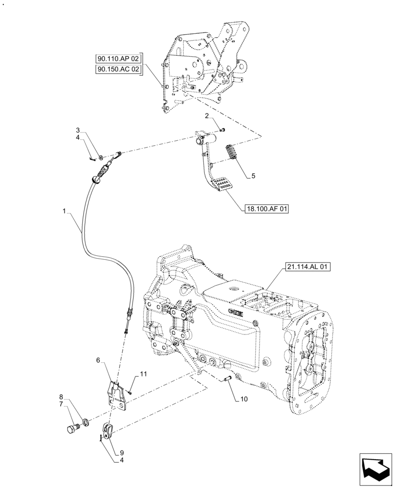 Схема запчастей Case IH FARMALL 140A - (18.100.AA[01]) - VAR - 330059, 390340 - CLUTCH, CABLE, MECHANICAL (18) - CLUTCH