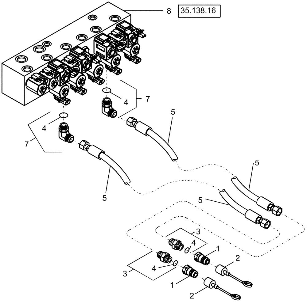 Схема запчастей Case IH 1240 - (35.100.02) - HYDRAULIC SYSTEM - SUPPLY LINES LIFT AND PIVOT VALVE (35) - HYDRAULIC SYSTEMS