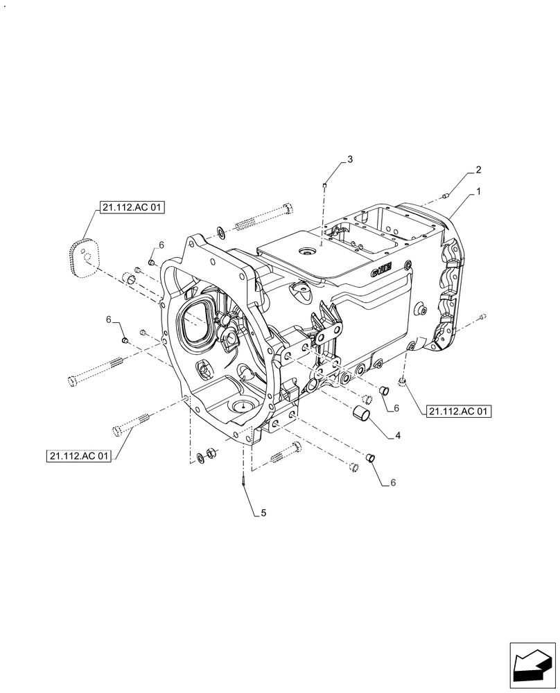 Схема запчастей Case IH FARMALL 110A - (21.114.AL[01]) - VAR - 390340 - TRANSMISSION HOUSING, MECHANICAL REVERSE (21) - TRANSMISSION