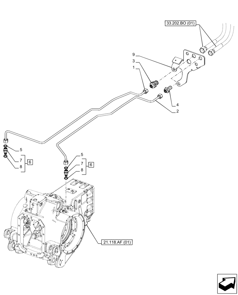 Схема запчастей Case IH PUMA 165 - (33.202.AP[02]) - VAR - 758016, 758017, 758018, 758019, 758020, 758021 - BRAKE LINE, POWERSHIFT (33) - BRAKES & CONTROLS