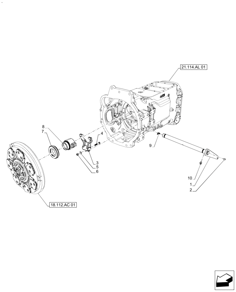 Схема запчастей Case IH FARMALL 120A - (18.100.AF[02]) - VAR - 390340 - CLUTCH, CONTROL, MECHANICAL REVERSE (18) - CLUTCH