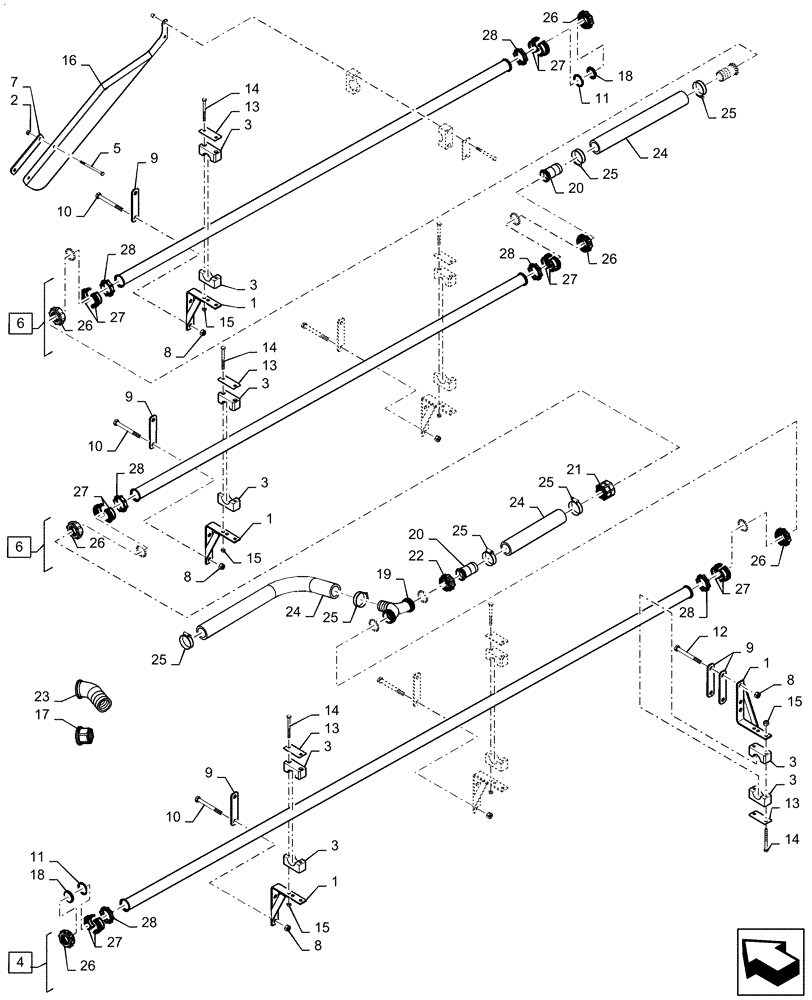 Схема запчастей Case IH PATRIOT 4440 - (78.110.AE[18]) - SPRAYBAR, 120, 7 SECTION, 20" SPACING, RH INNER BOOM, BOLTED MOUNTS (78) - SPRAYING