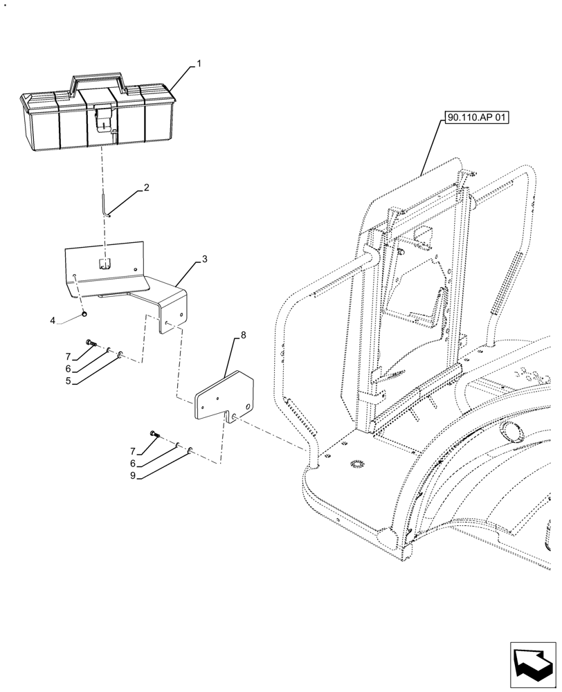 Схема запчастей Case IH FARMALL 130A - (88.100.AH[02]) - VAR - 391269 - TOOL BOX, W/O CAB (88) - ACCESSORIES