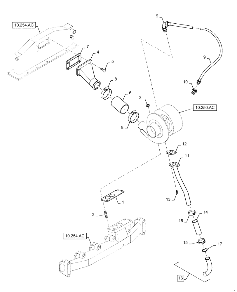 Схема запчастей Case IH RPZ145 - (10.250.AE) - TURBOCHARGER & RELATED PARTS (10) - ENGINE