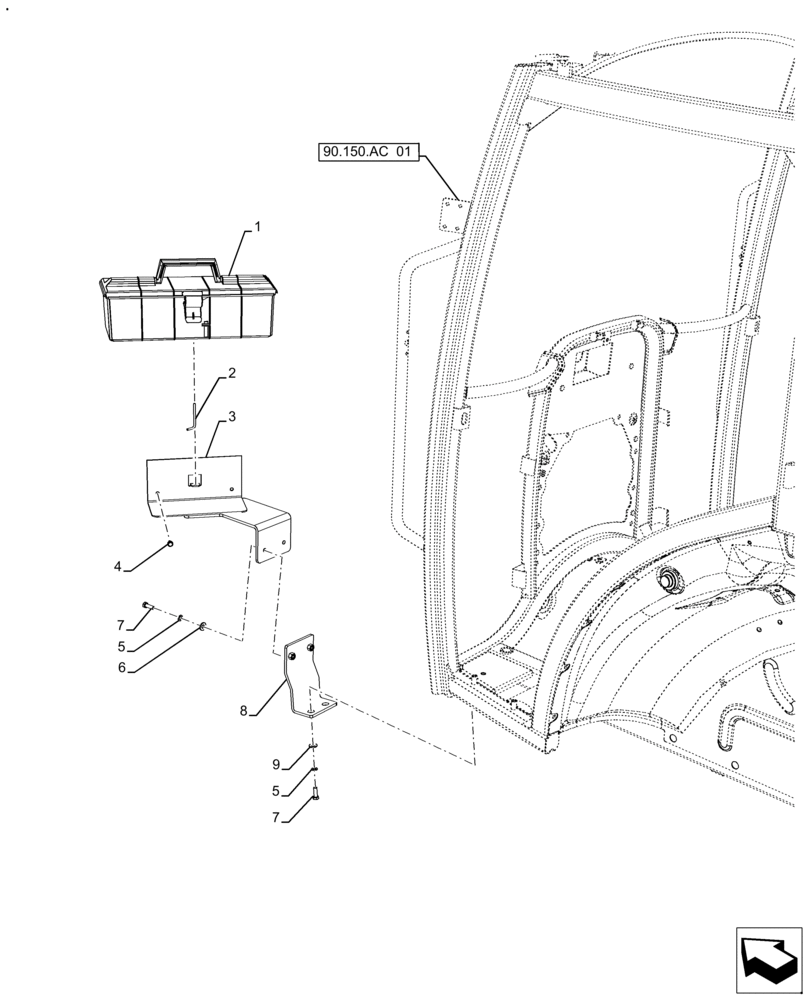 Схема запчастей Case IH FARMALL 130A - (88.100.AH[01]) - VAR - 391269 - TOOL BOX, CAB (88) - ACCESSORIES