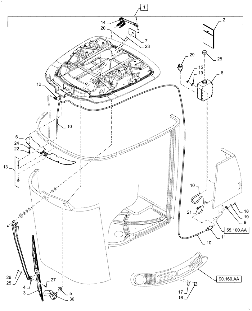 Схема запчастей Case IH WD1203 - (88.100.55[01]) - DIA, WIPER, WASHER (88) - ACCESSORIES