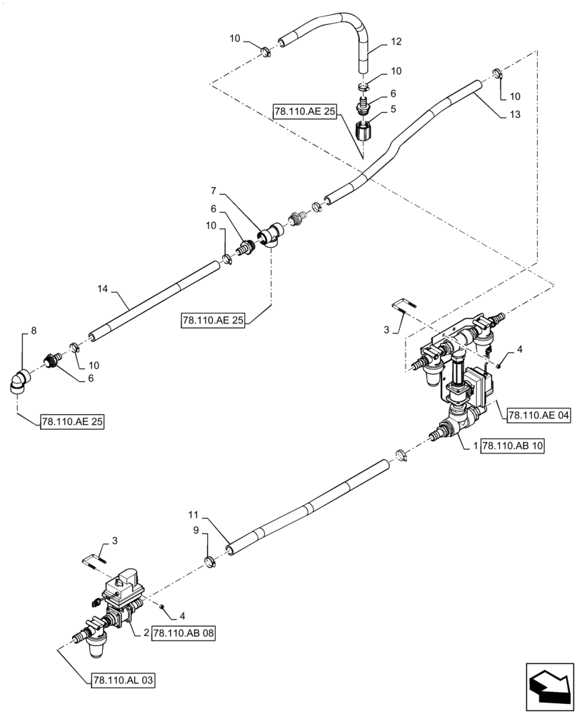 Схема запчастей Case IH PATRIOT 4440 - (78.110.AL[02]) - 90, 5 SECTION, RH INNER BOOM PLUMBING (78) - SPRAYING