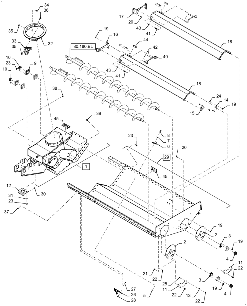 Схема запчастей Case IH 9230 - (80.150.AI[04]) - VAR - 425367, 425371, 425373 - TROUGH, GRAIN TANK, ASN YDG222004 (80) - CROP STORAGE/UNLOADING