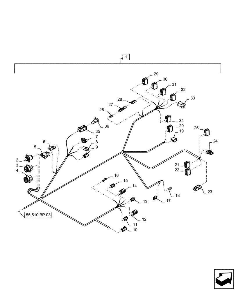 Схема запчастей Case IH MAGNUM 280 - (55.510.BP[14]) - CAB WIRE HARNESS - ASN - ZERF08100 (55) - ELECTRICAL SYSTEMS