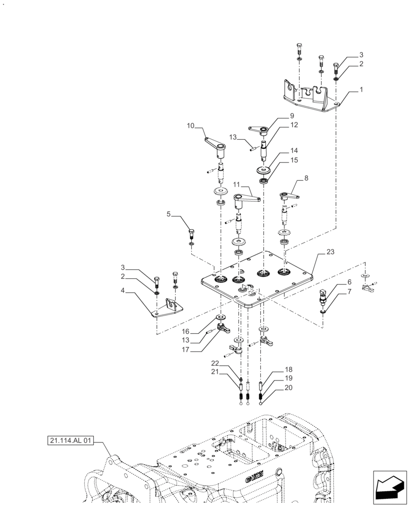 Схема запчастей Case IH FARMALL 110A - (21.114.AL[02]) - VAR - 390340 - SELECTOR CASE, MECHANICAL (21) - TRANSMISSION