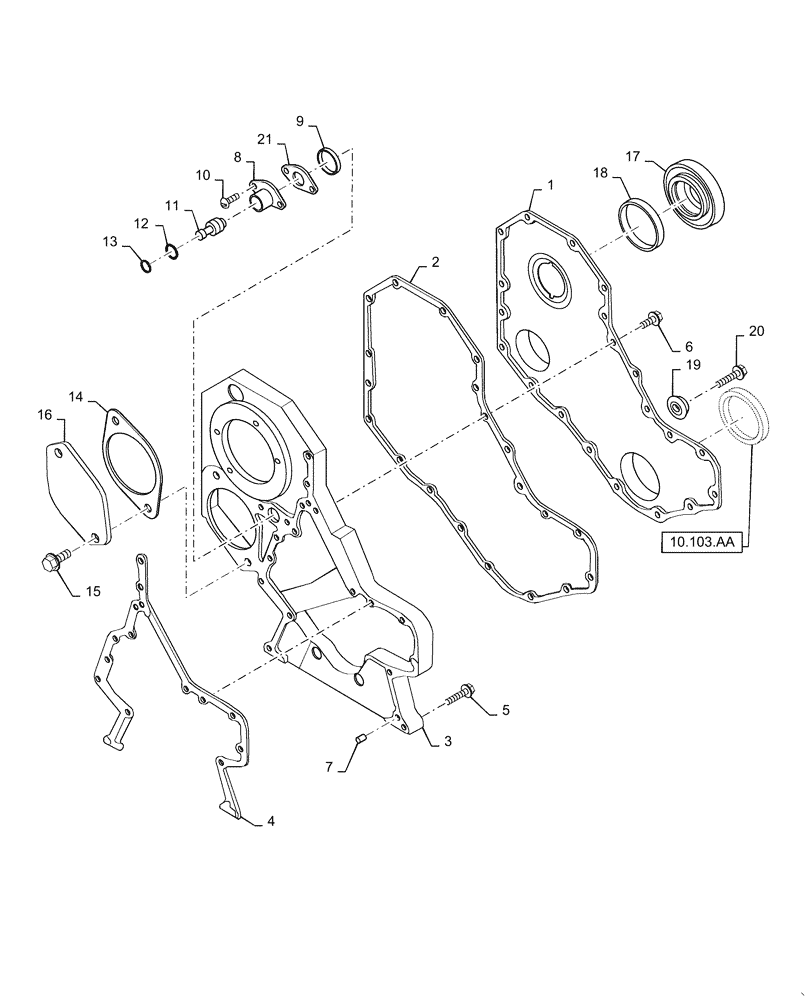 Схема запчастей Case IH RPZ65 - (10.102.BB) - FRONT ENGINE COVER (10) - ENGINE