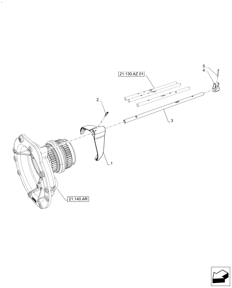 Схема запчастей Case IH FARMALL 110A - (21.130.AZ[02]) - VAR - 390340 - TRANSMISSION, RAIL ASSY, MECHANICAL (21) - TRANSMISSION