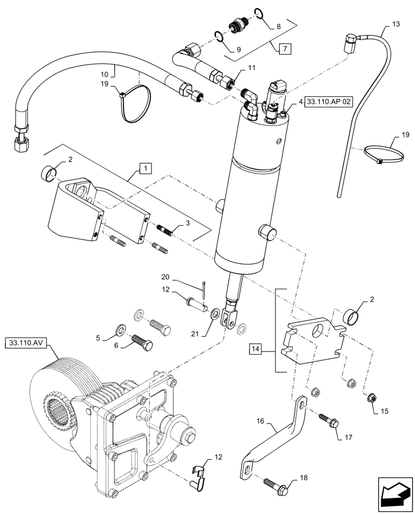 Схема запчастей Case IH MAGNUM 200 - (33.110.AP[01]) - ACTUATOR, PARKING BRAKE (33) - BRAKES & CONTROLS