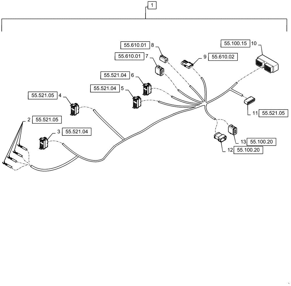 Схема запчастей Case IH TITAN 3530 - (55.100.11[02]) - RH CONSOLE HARNESS, BARE CHASSIS (55) - ELECTRICAL SYSTEMS