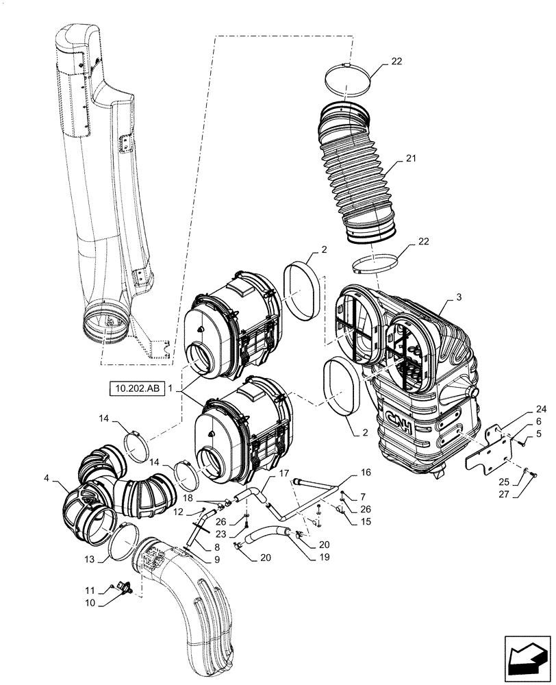 Схема запчастей Case IH STEIGER 580 - (10.202.BD[02]) - AIR PRE-CLEANER ASSY, 540, 580, 620 (10) - ENGINE