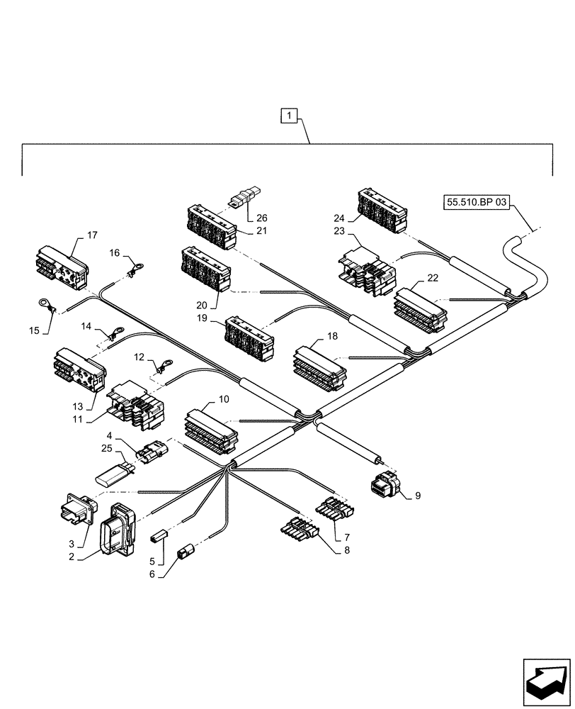 Схема запчастей Case IH MAGNUM 310 - (55.510.AF[02]) - CAB MAIN WIRE HARNESS (55) - ELECTRICAL SYSTEMS