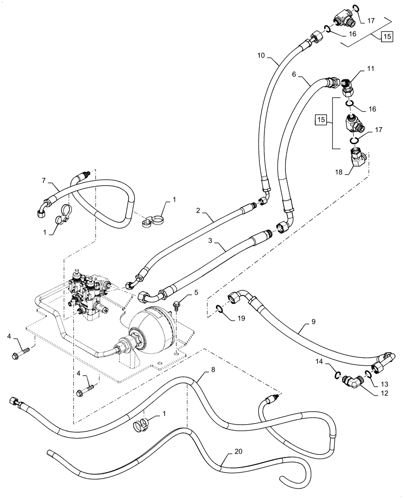 Схема запчастей Case IH MAGNUM 380 - (41.216.AV[02]) - SUSPENDED FRONT AXLE, HYDR LINES - ASN ZERF08100 (41) - STEERING