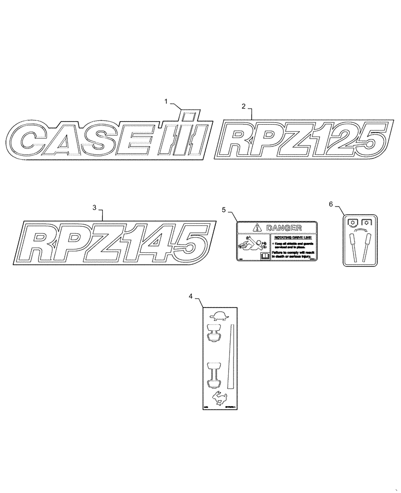 Схема запчастей Case IH RPZ125 - (90.108.AB) - DECALS (90) - PLATFORM, CAB, BODYWORK AND DECALS