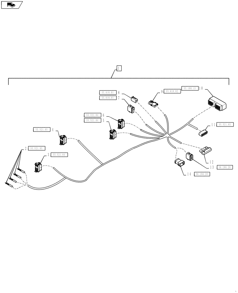 Схема запчастей Case IH TITAN 4530 - (55.100.11[01]) - RH CONSOLE HARNESS, NO BED OPTION (55) - ELECTRICAL SYSTEMS