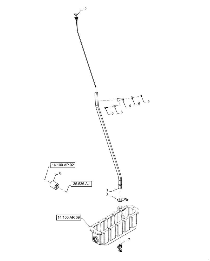 Схема запчастей Case IH 7240 - (14.100.BF[01]) - VAR - 425361, 425362, 425464, 425465 - DIPSTICK, DRAIN VALVE (14) - MAIN GEARBOX & DRIVE