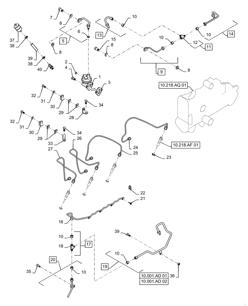 Схема запчастей Case IH RPZ65 - (10.218.AE[01]) - FUEL INJECTOR, LINES (10) - ENGINE