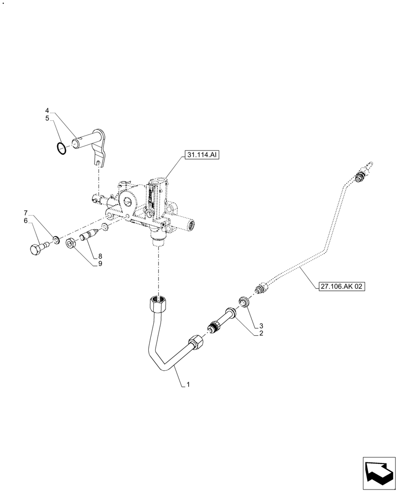 Схема запчастей Case IH FARMALL 120A - (31.104.AR) - VAR - 390340 - PTO, CONTROL VALVE LINE (31) - IMPLEMENT POWER TAKE OFF