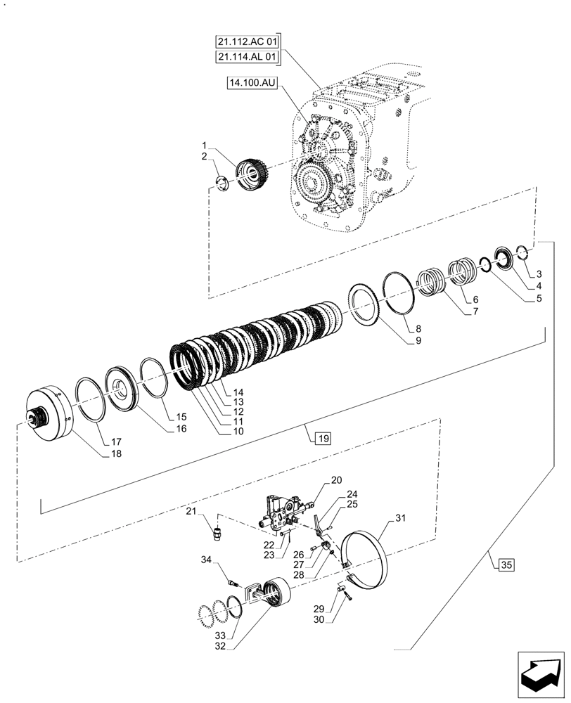 Схема запчастей Case IH FARMALL 110A - (31.114.AI) - VAR - 390340, 330059, 330061 - PTO CLUTCH, VALVE (31) - IMPLEMENT POWER TAKE OFF