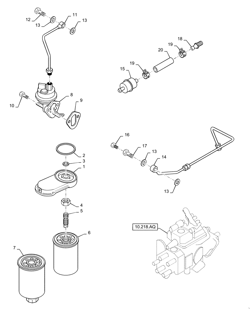 Схема запчастей Case IH RPZ145 - (10.218.AD) - FUEL FILTER & FUEL TRANSFER PUMP (10) - ENGINE