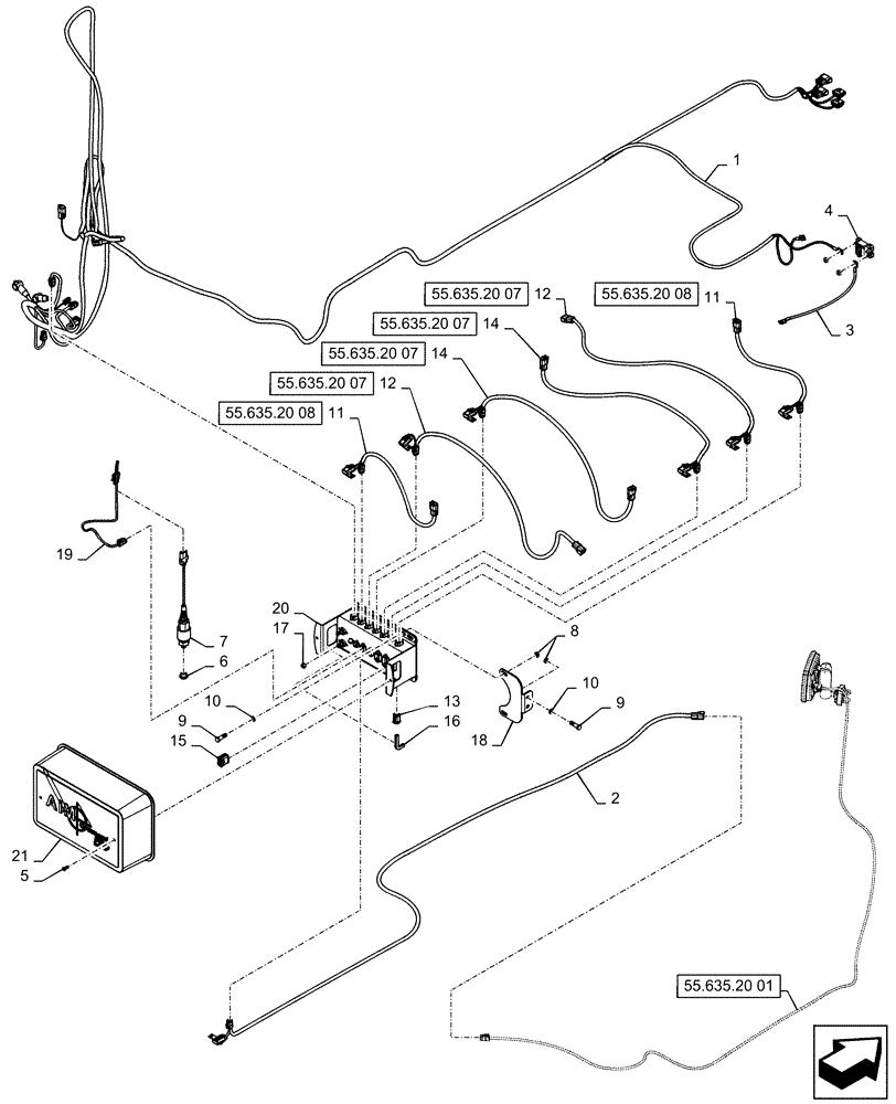 Схема запчастей Case IH 4430 - (55.635.20[02]) - AIM COMMAND PRO, CHASSIS COMPONENTS (55) - ELECTRICAL SYSTEMS