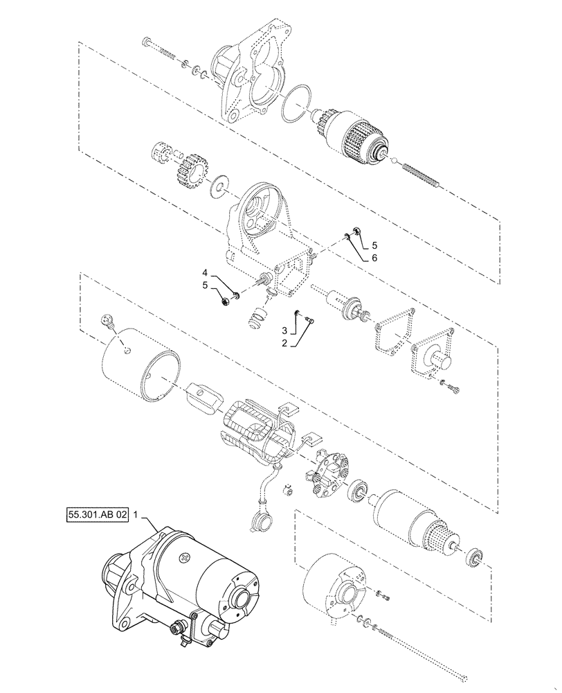 Схема запчастей Case IH RPZ65 - (55.201.AE) - STARTER ASSEMBLY (55) - ELECTRICAL SYSTEMS