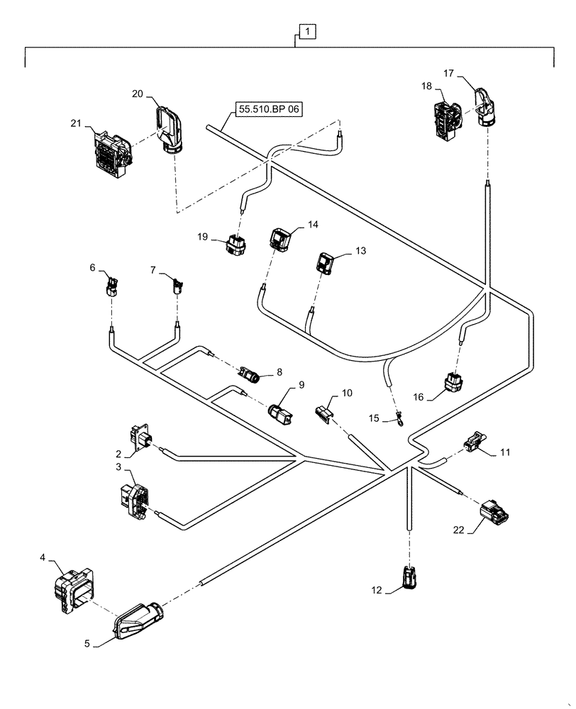 Схема запчастей Case IH MAGNUM 380 - (55.510.BP[15]) - CAB OUTSIDE WIRE HARNESS - ASN - ZERF08100 (55) - ELECTRICAL SYSTEMS