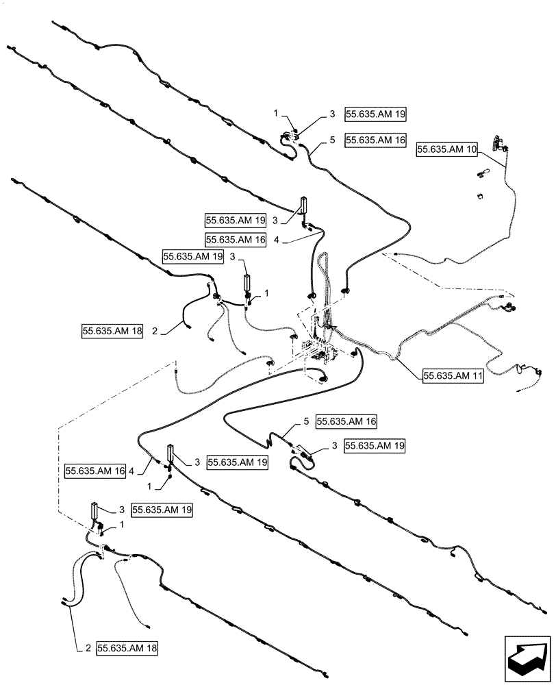 Схема запчастей Case IH PATRIOT 3240 - (55.635.AM[13]) - AIM COMMAND PRO, 90, 6 SECTION, BOOM HARNESSES (55) - ELECTRICAL SYSTEMS