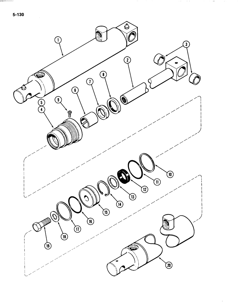 Схема запчастей Case IH 4494 - (5-130) - FRONT STEERING CYLINDER, 2-1/2 INCH (64 MM) DIAMETER X 9-7/8 INCH (251MM) STROKE (05) - STEERING