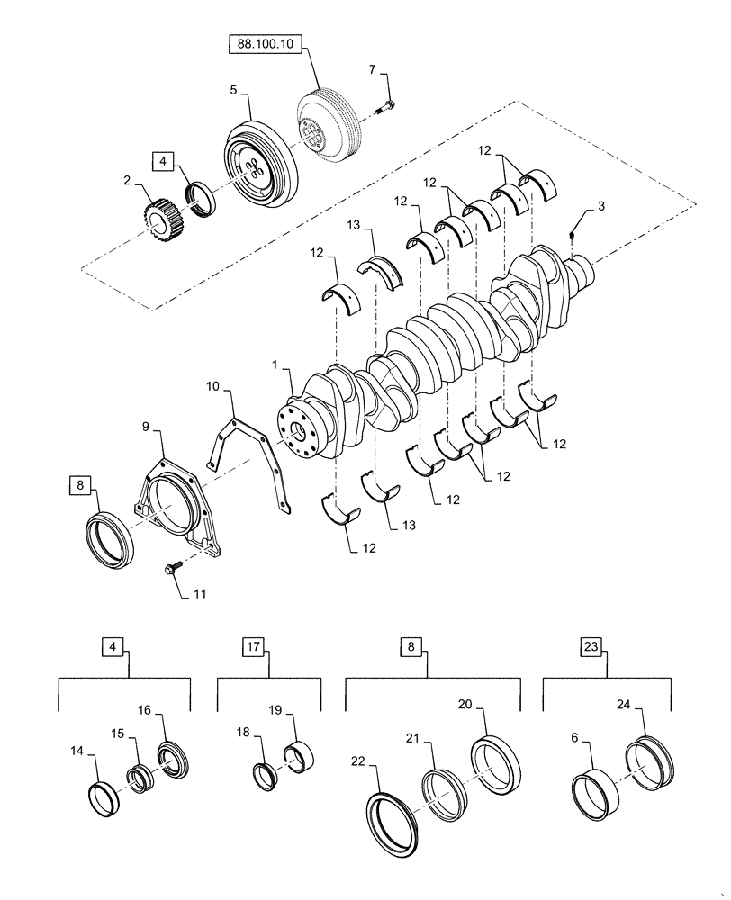 Схема запчастей Case IH RPZ125 - (10.103.AA) - CRANKSHAFT & PULLEY (10) - ENGINE