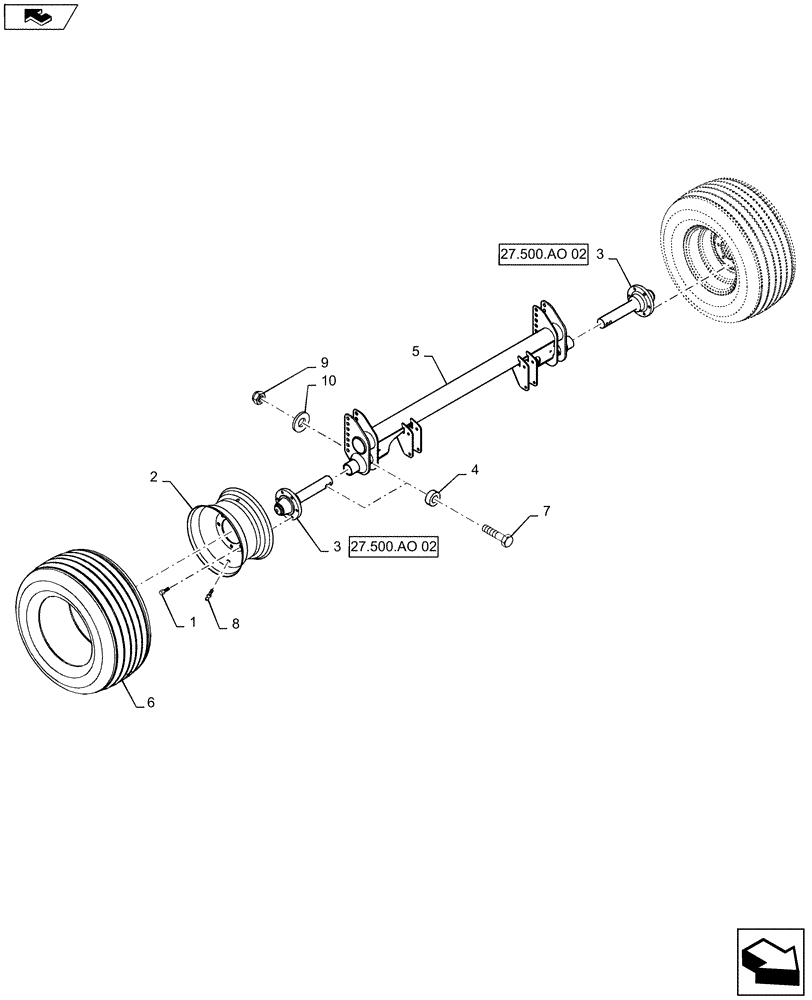 Схема запчастей Case IH RB455 - (27.500.AL[02]) - VAR - 807490 - WHEELS & TIRES, 18L - 16.1 (27) - REAR AXLE SYSTEM