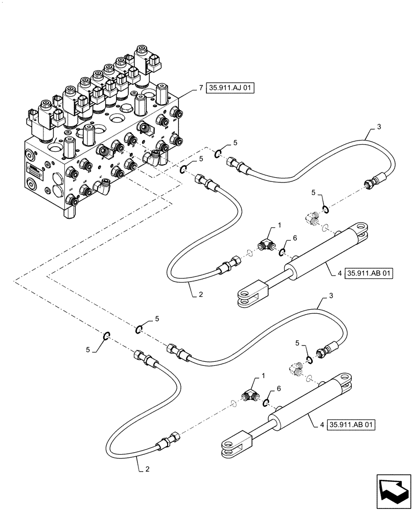 Схема запчастей Case IH PATRIOT 4440 - (35.911.AH[02]) - OUTER BOOM FOLD HYDRAULIC LINES, 90/100 (35) - HYDRAULIC SYSTEMS