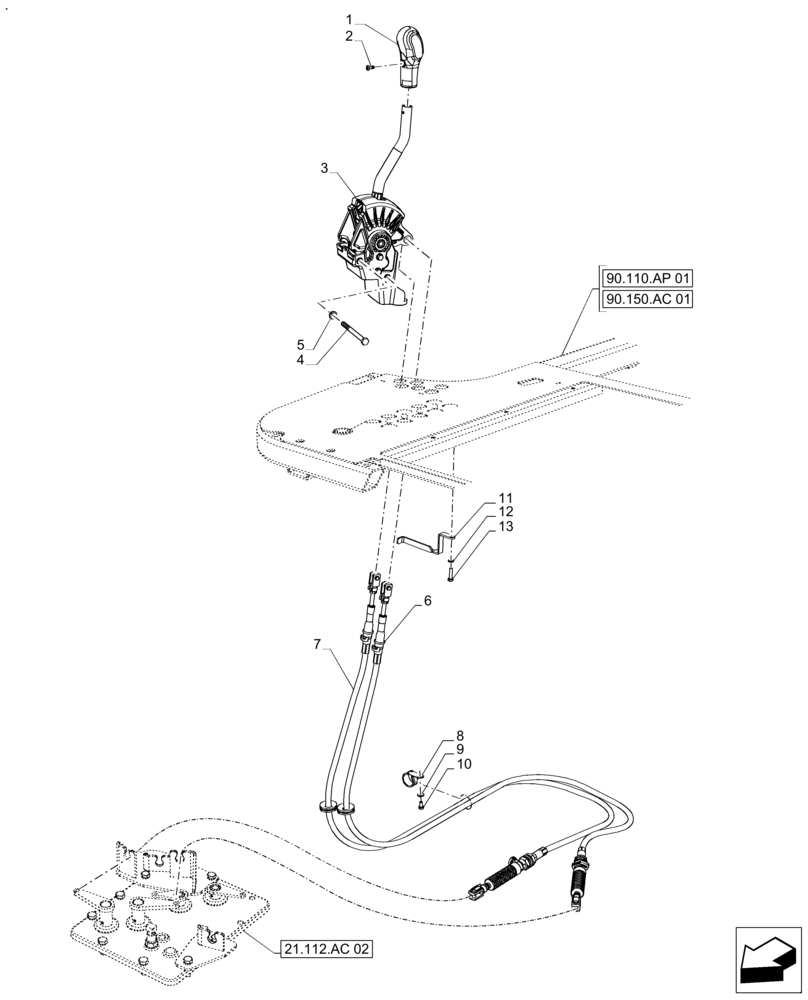 Схема запчастей Case IH FARMALL 110A - (21.130.BC[01]) - VAR - 330059, 390340 - TRANSMISSION, CONTROL LEVER (21) - TRANSMISSION