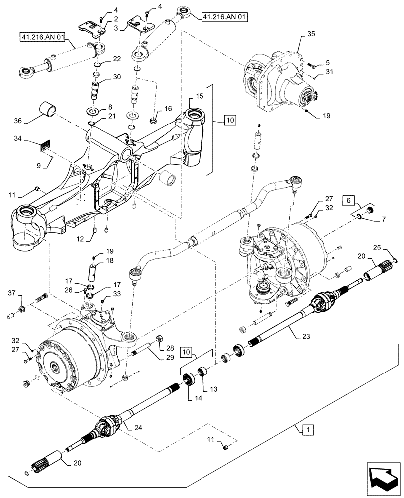 Схема запчастей Case IH MAGNUM 260 - (25.100.AD[06]) - VAR - 420224 CNH FRONT AXLE, CLASS 4.75, NON-SUSPENDED (25) - FRONT AXLE SYSTEM