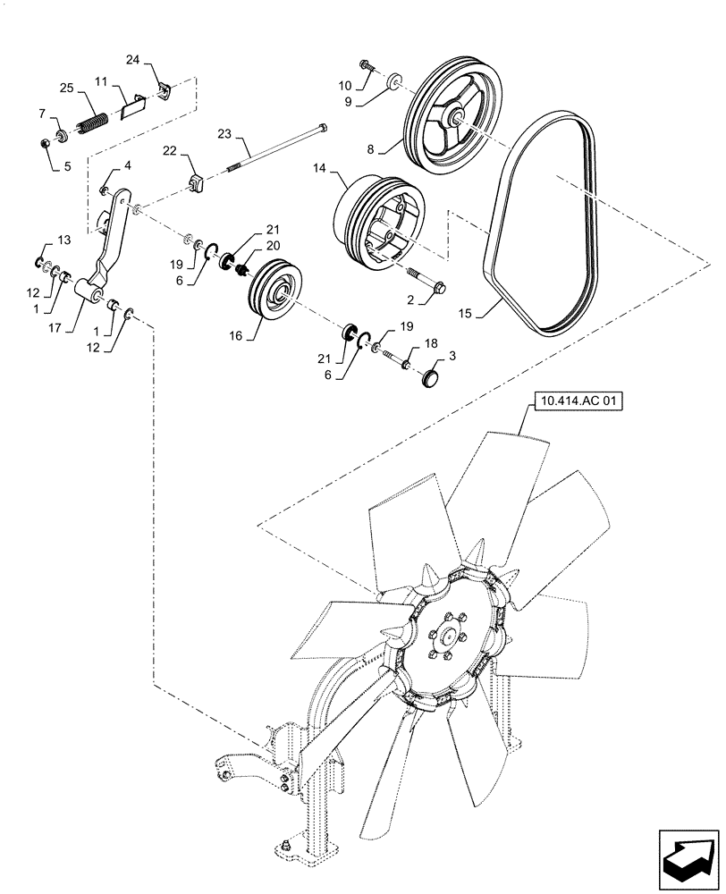 Схема запчастей Case IH 7240 - (10.414.AC[02]) - FAN, PULLEY & BELT, ENGINE (10) - ENGINE