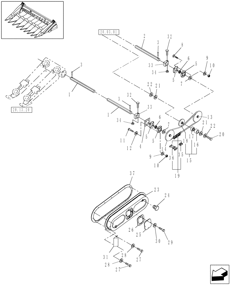 Схема запчастей Case IH 3212-22 - (20.03.02) - MAIN DRIVE TO ROW UNITS (58) - ATTACHMENTS/HEADERS