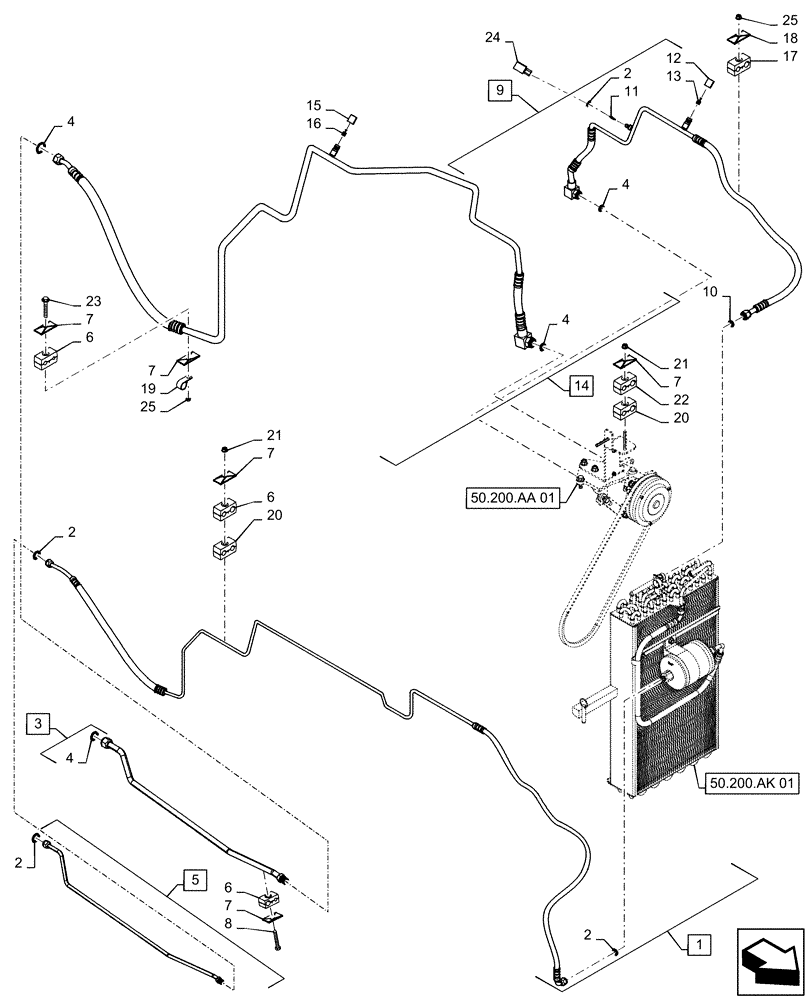 Схема запчастей Case IH MAGNUM 200 - (50.200.BY[01]) - A/C LINES (50) - CAB CLIMATE CONTROL