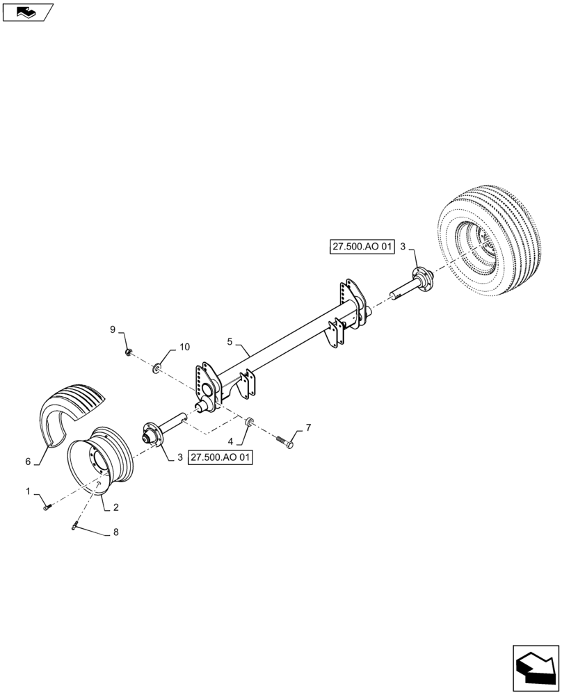 Схема запчастей Case IH RB455 - (27.500.AL[03]) - VAR - 807260 - WHEELS & TIRES, 31 X 13.50-15, 8 PLY RIB (27) - REAR AXLE SYSTEM