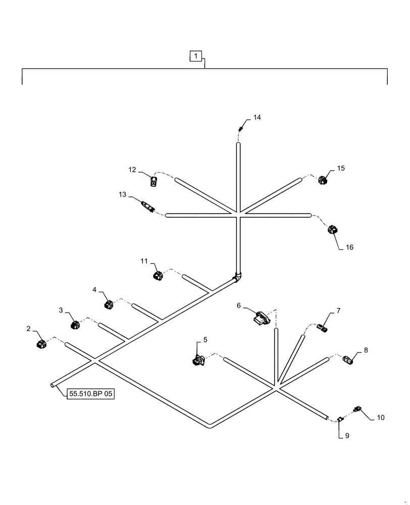 Схема запчастей Case IH MAGNUM 310 - (55.510.BP[16]) - CAB OUTSIDE WIRE HARNESS - ASN - ZERF08100 (55) - ELECTRICAL SYSTEMS