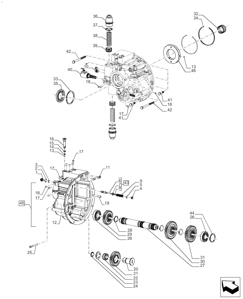 Схема запчастей Case IH FARMALL 140A - (21.154.AA[02]) - VAR - 330061 - FRONT COVER 16X8, POWERSHUTTLE (21) - TRANSMISSION